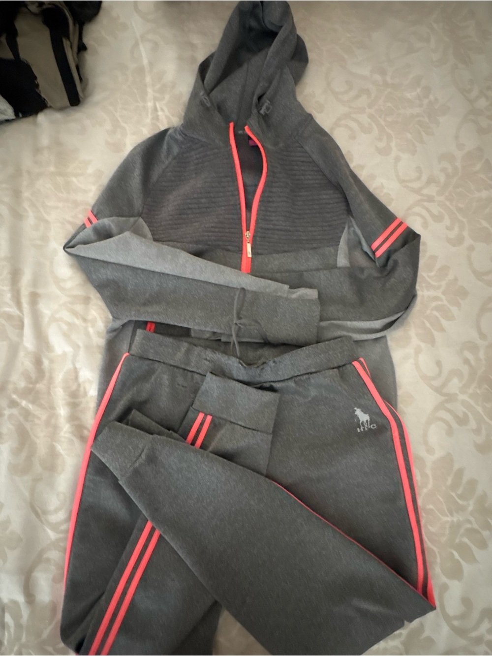HPC Polo Gray Zip-Up Hoodie with Pink Trim
